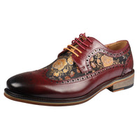 Ross - Sapatos Brogue Masculinos em Couro Vermelho com Estampa Floral