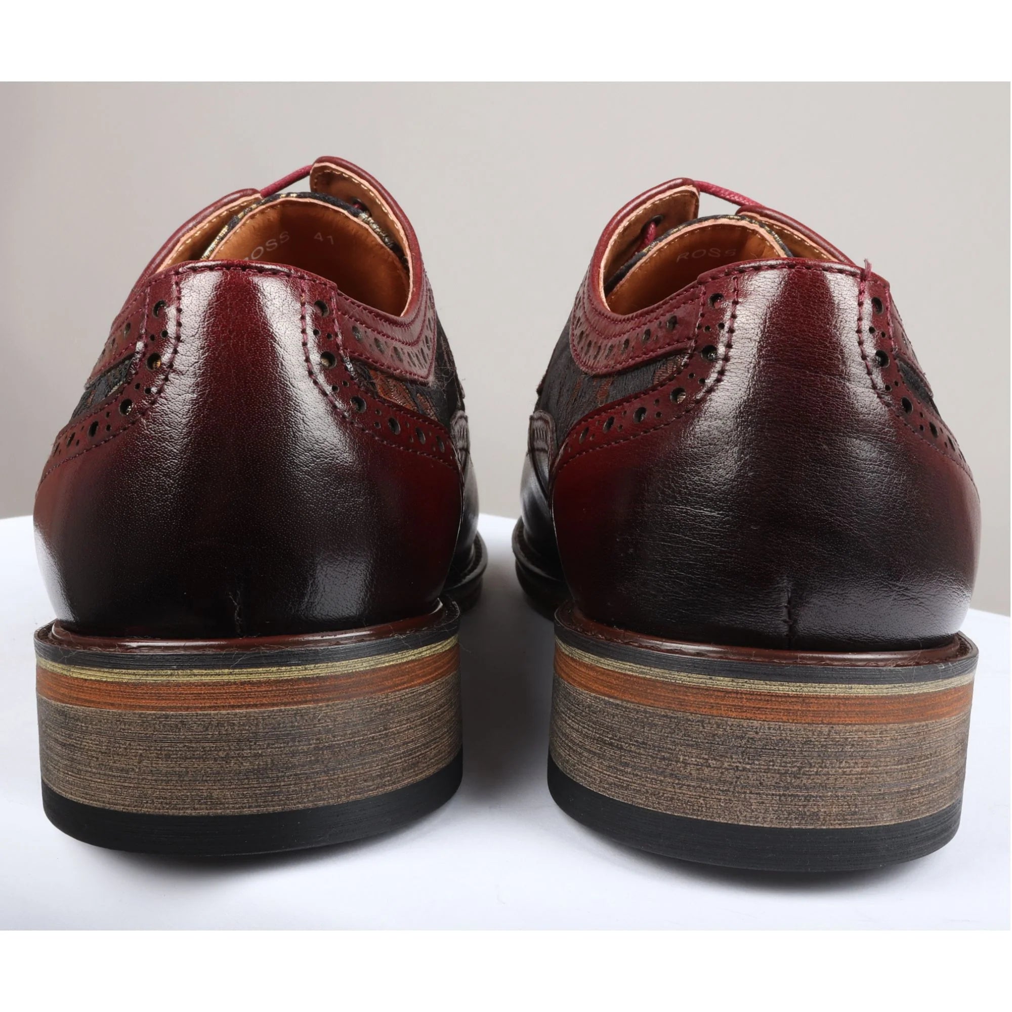 Ross - Sapatos Brogue Masculinos em Couro Vermelho com Estampa Floral