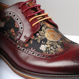 Ross - Sapatos Brogue Masculinos em Couro Vermelho com Estampa Floral