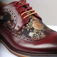 Ross - Sapatos Brogue Masculinos em Couro Vermelho com Estampa Floral