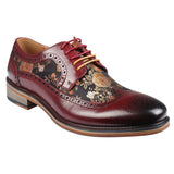 Ross - Sapatos Brogue Masculinos em Couro Vermelho com Estampa Floral
