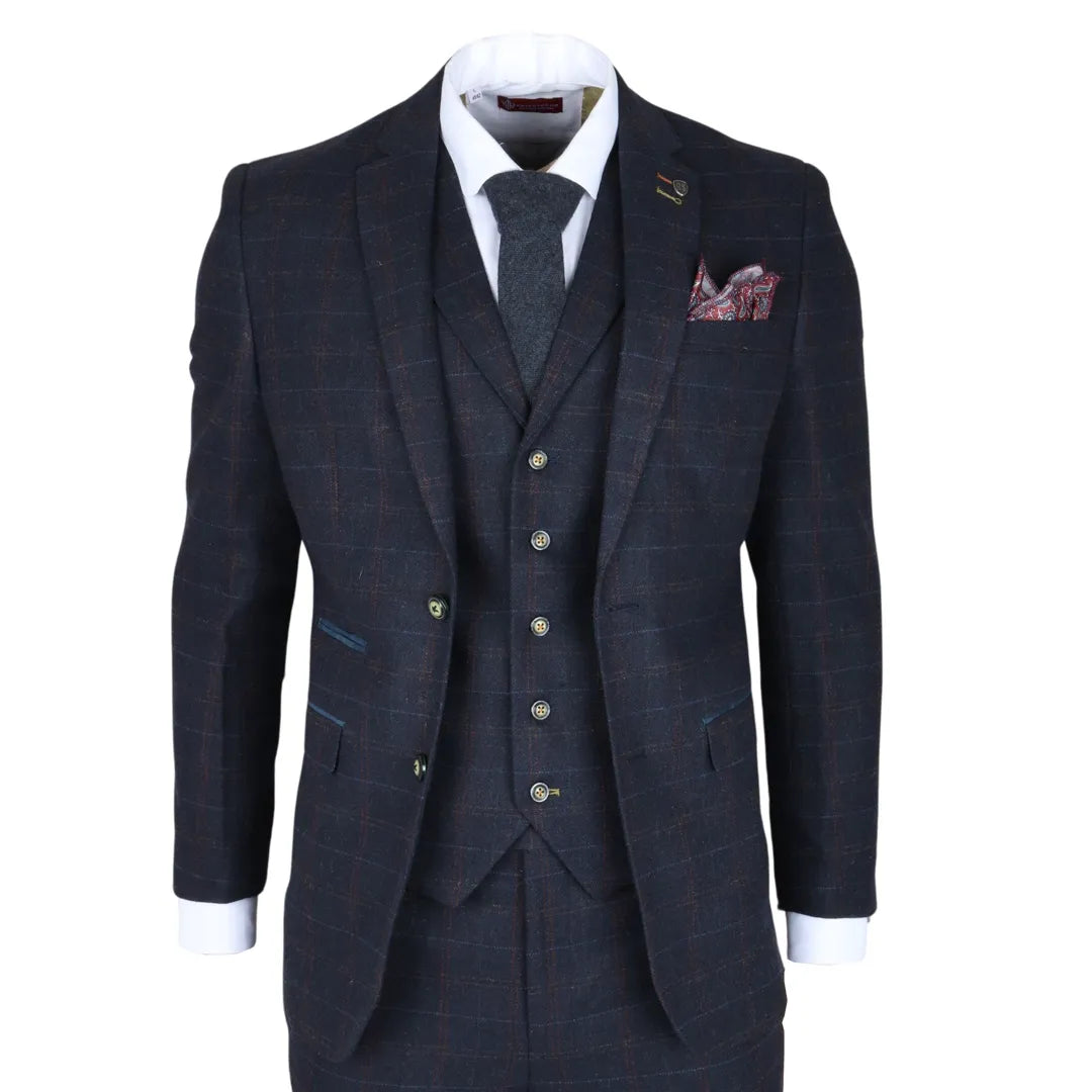 Terno masculino Ryan, azul-marinho, de 3 peças, corte slim.