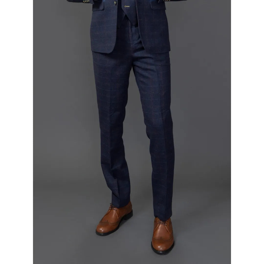 Ryan - Calças masculinas xadrez em tweed azul-marinho