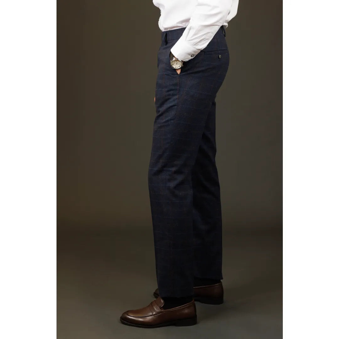 Ryan - Calças masculinas xadrez em tweed azul-marinho