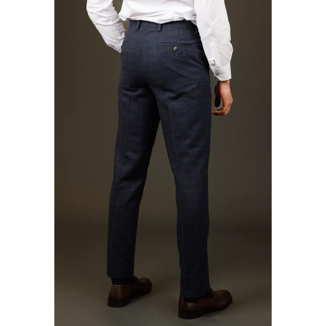 Ryan - Calças masculinas xadrez em tweed azul-marinho