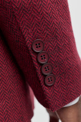 Terno masculino de tweed de 3 peças em espinha de peixe na cor vinho - STZ11