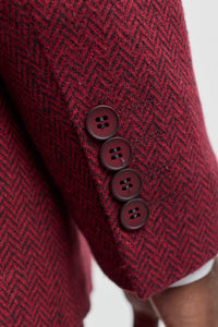 Terno masculino de tweed de 3 peças em espinha de peixe na cor vinho - STZ11