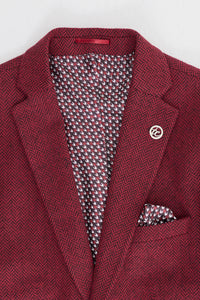 Terno masculino de tweed de 3 peças em espinha de peixe na cor vinho - STZ11