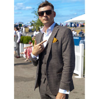 Terno masculino de tweed xadrez marrom de 3 peças - STZ17