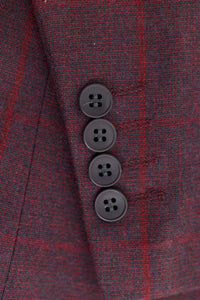 Terno masculino de 3 peças em lã tweed cor ameixa com estampa xadrez estilo Gatsby dos anos 1920