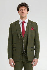 Terno masculino de 3 peças em lã tweed xadrez verde, azul e marrom, estilo Gatsby dos anos 1920