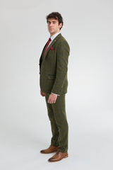 Terno masculino de 3 peças em lã tweed xadrez verde, azul e marrom, estilo Gatsby dos anos 1920