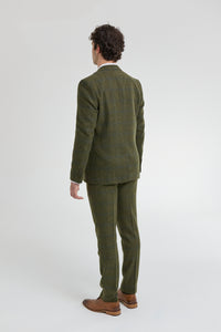Terno masculino de 3 peças em lã tweed xadrez verde, azul e marrom, estilo Gatsby dos anos 1920