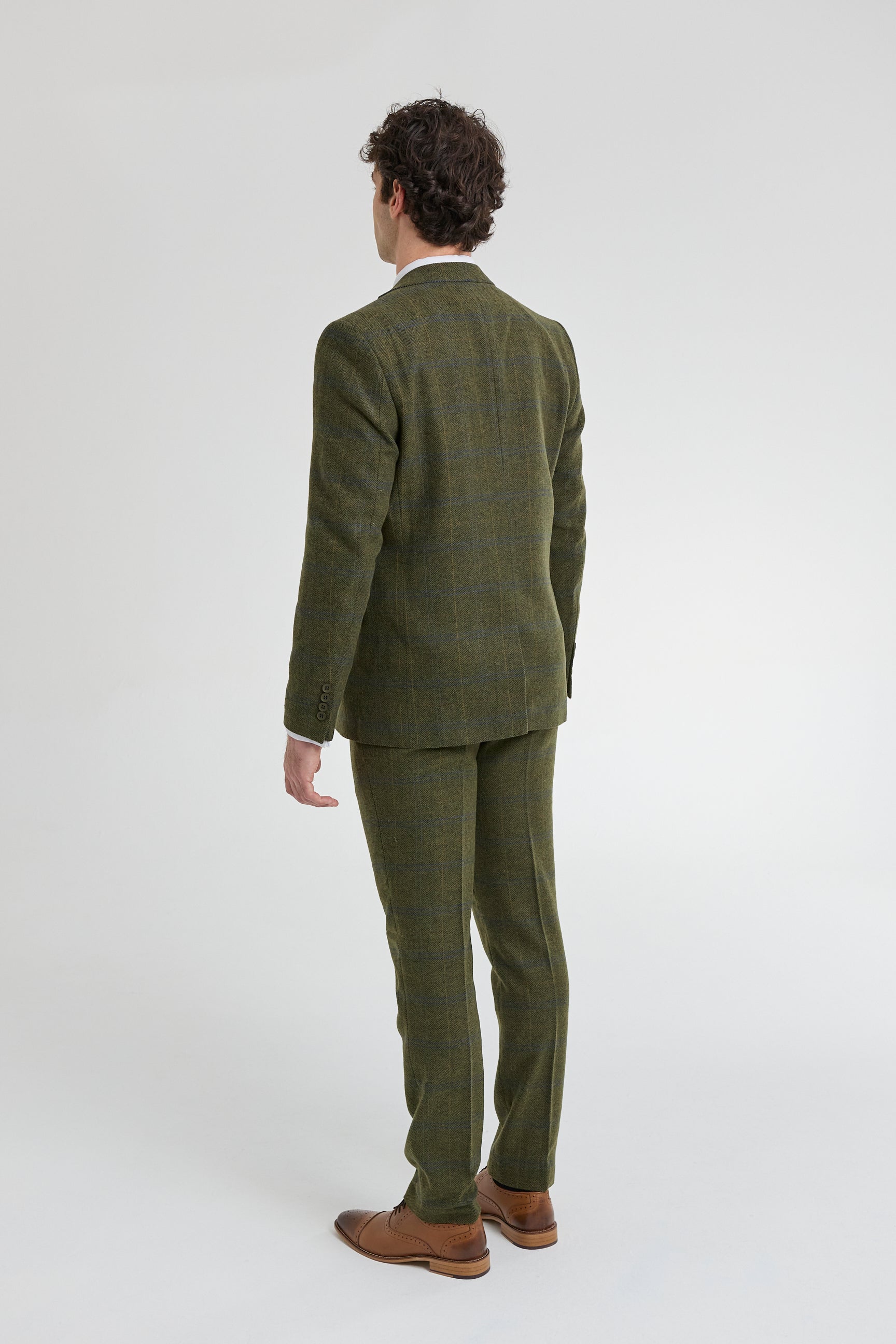 Terno masculino de 3 peças em lã tweed xadrez verde, azul e marrom, estilo Gatsby dos anos 1920
