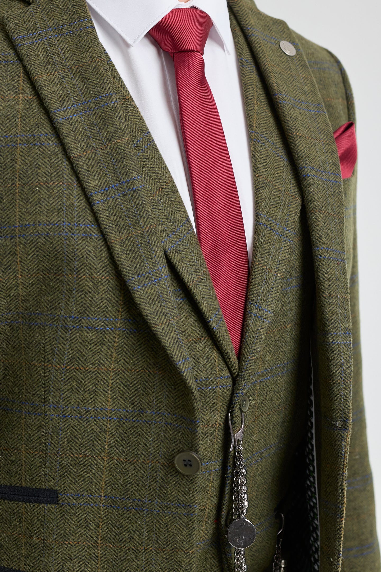 Terno masculino de 3 peças em lã tweed xadrez verde, azul e marrom, estilo Gatsby dos anos 1920