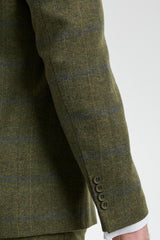 Terno masculino de 3 peças em lã tweed xadrez verde, azul e marrom, estilo Gatsby dos anos 1920