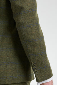 Terno masculino de 3 peças em lã tweed xadrez verde, azul e marrom, estilo Gatsby dos anos 1920