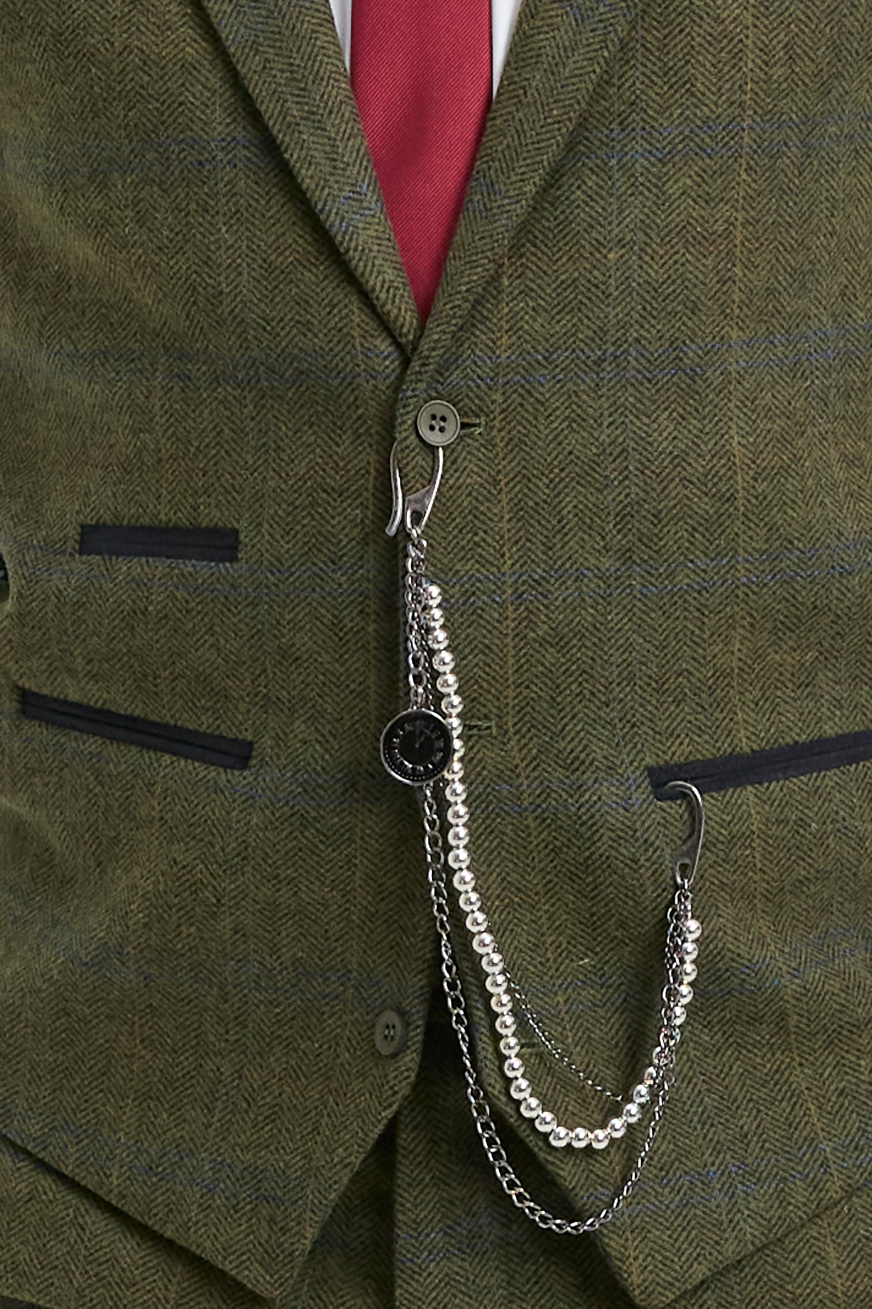 Terno masculino de 3 peças em lã tweed xadrez verde, azul e marrom, estilo Gatsby dos anos 1920
