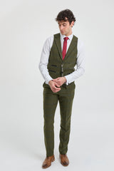 Terno masculino de 3 peças em lã tweed xadrez verde, azul e marrom, estilo Gatsby dos anos 1920