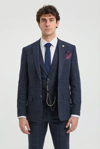 Terno masculino de 3 peças em lã tweed azul marinho xadrez marrom estilo Gatsby dos anos 1920
