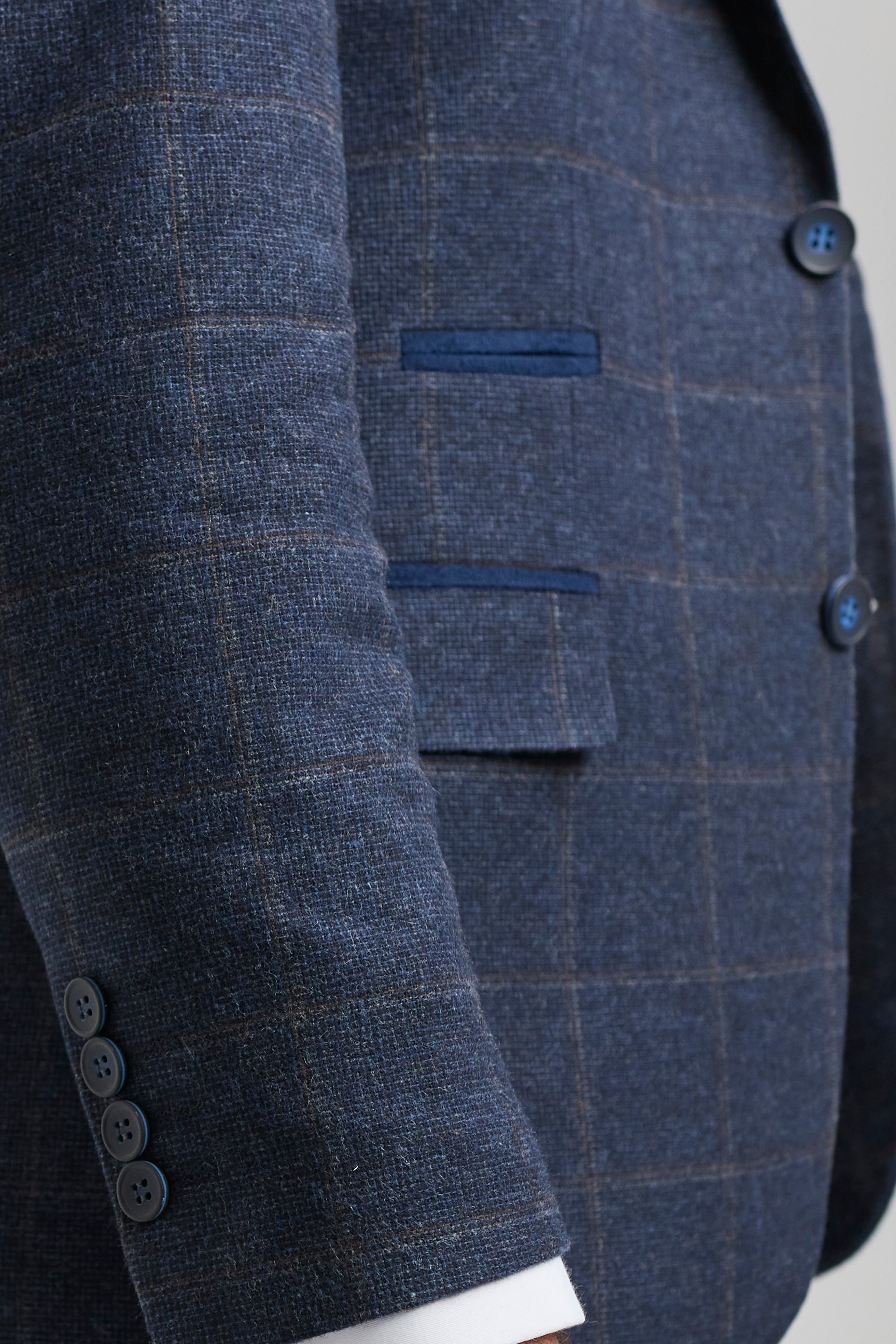Terno masculino de 3 peças em lã tweed azul marinho xadrez marrom estilo Gatsby dos anos 1920