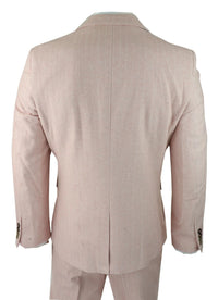 Terno masculino de tweed espinha de peixe, 3 peças, rosa blush, estilo retrô vintage, comprimento curto regular.