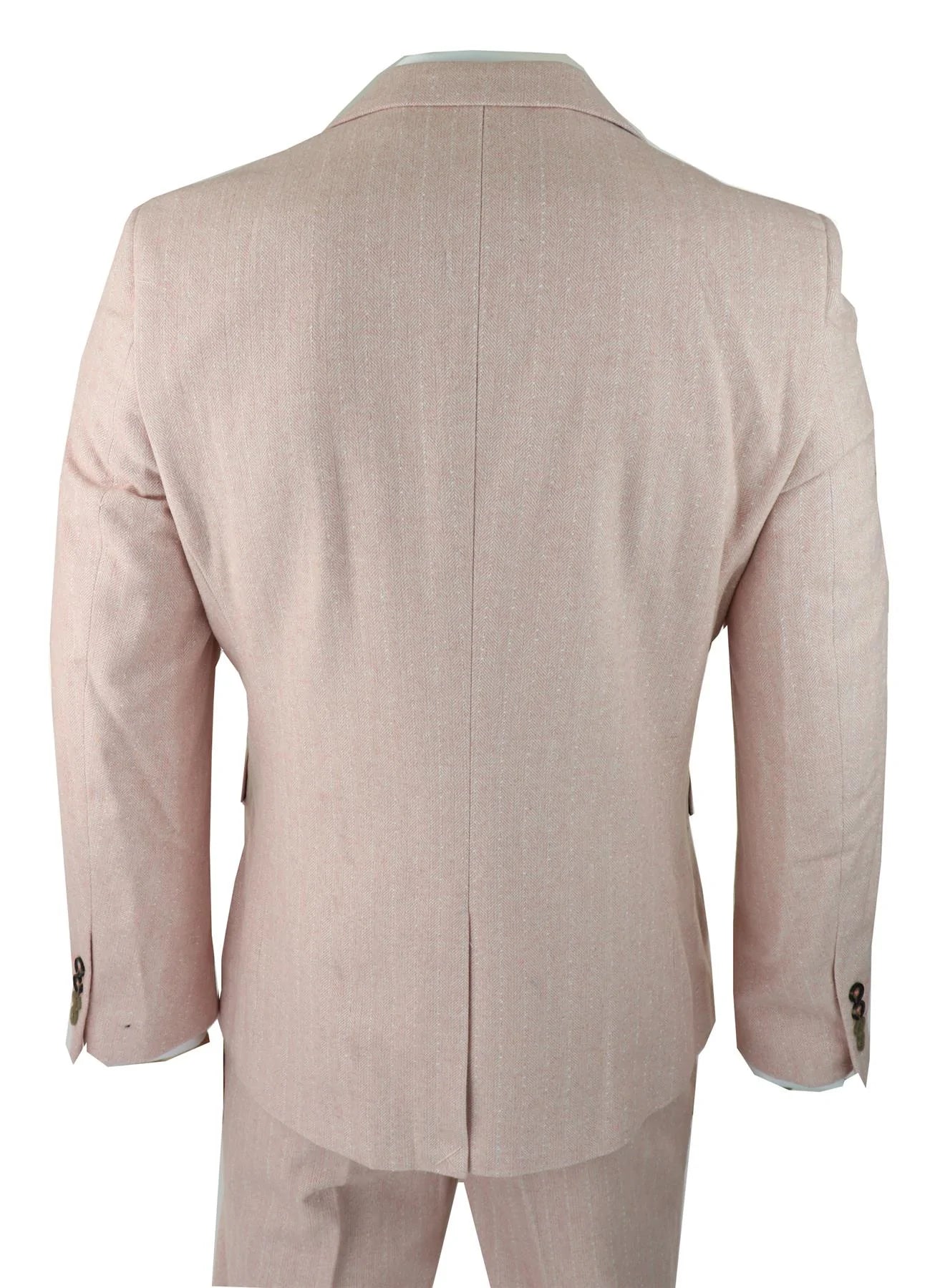 Terno masculino de tweed espinha de peixe, 3 peças, rosa blush, estilo retrô vintage, comprimento curto regular.