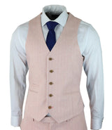 Terno masculino de tweed espinha de peixe, 3 peças, rosa blush, estilo retrô vintage, comprimento curto regular.
