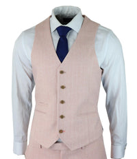 Terno masculino de tweed espinha de peixe, 3 peças, rosa blush, estilo retrô vintage, comprimento curto regular.