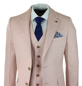 Terno masculino de tweed espinha de peixe, 3 peças, rosa blush, estilo retrô vintage, comprimento curto regular.