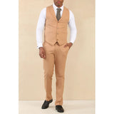 TP-23 - Terno masculino de linho cor camelo, 3 peças, para casamento no verão