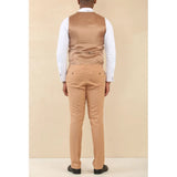 TP-23 - Terno masculino de linho cor camelo, 3 peças, para casamento no verão