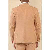 TP-23 - Terno masculino de linho cor camelo, 3 peças, para casamento no verão