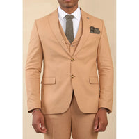 TP-23 - Terno masculino de linho cor camelo, 3 peças, para casamento no verão