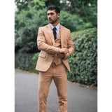 TP-23 - Terno masculino de linho cor camelo, 3 peças, para casamento no verão