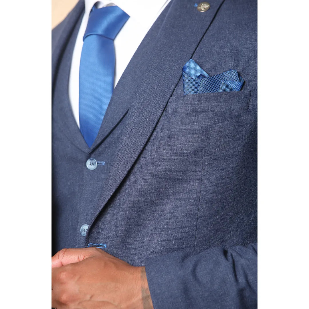 TP-24 - Terno masculino azul-marinho de linho de 3 peças para casamento no verão