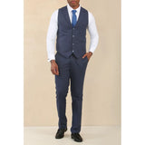 TP-24 - Terno masculino azul-marinho de linho de 3 peças para casamento no verão