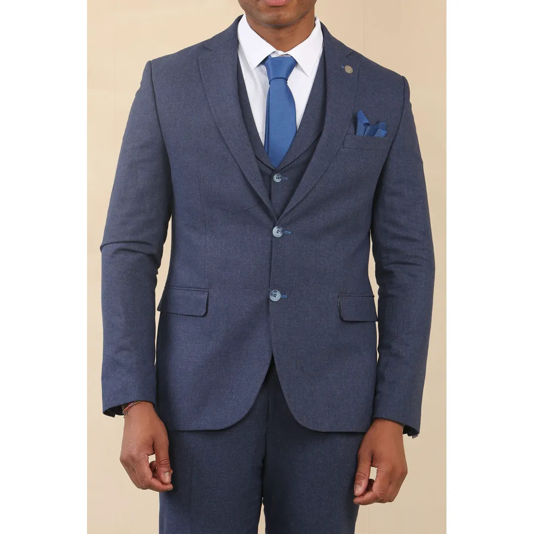 TP-24 - Terno masculino azul-marinho de linho de 3 peças para casamento no verão