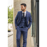 TP-24 - Terno masculino azul-marinho de linho de 3 peças para casamento no verão