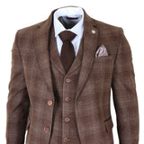 Terno masculino de 3 peças em tweed marrom xadrez