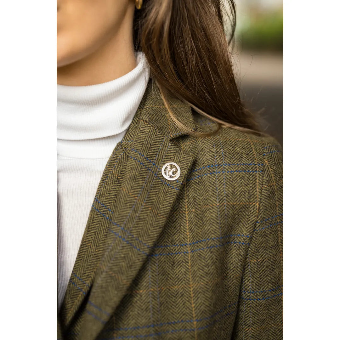 TPSTZ71 - Blazer feminino em tweed verde-oliva