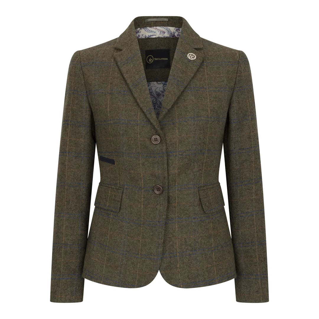 TPSTZ71 - Blazer feminino em tweed verde-oliva