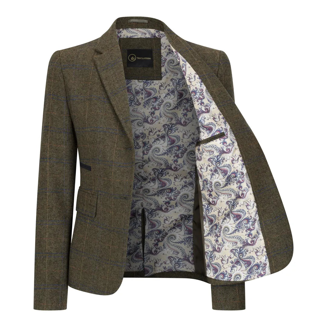 TPSTZ71 - Blazer feminino em tweed verde-oliva