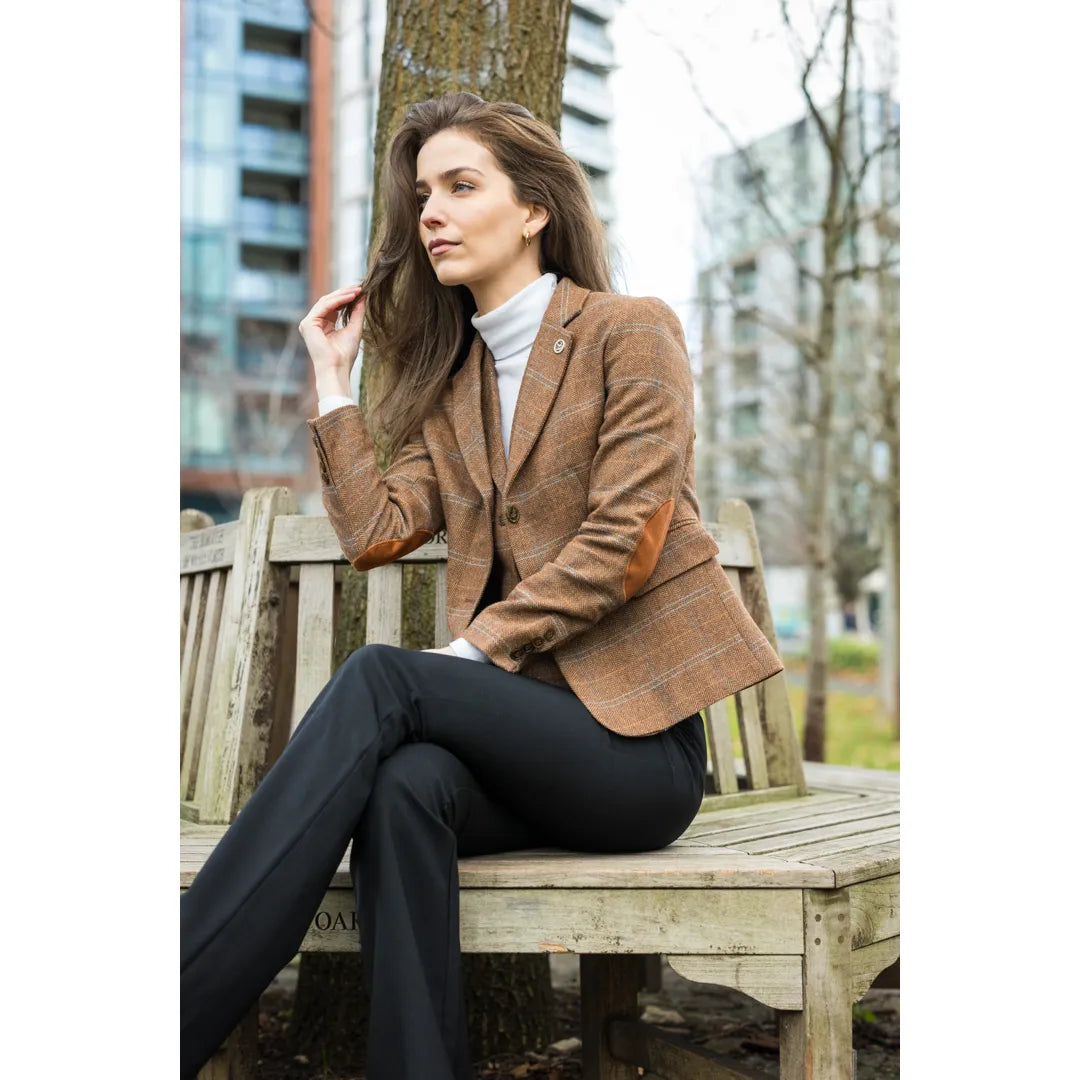 TPSTZ73 - Blazer feminino em tweed marrom carvalho
