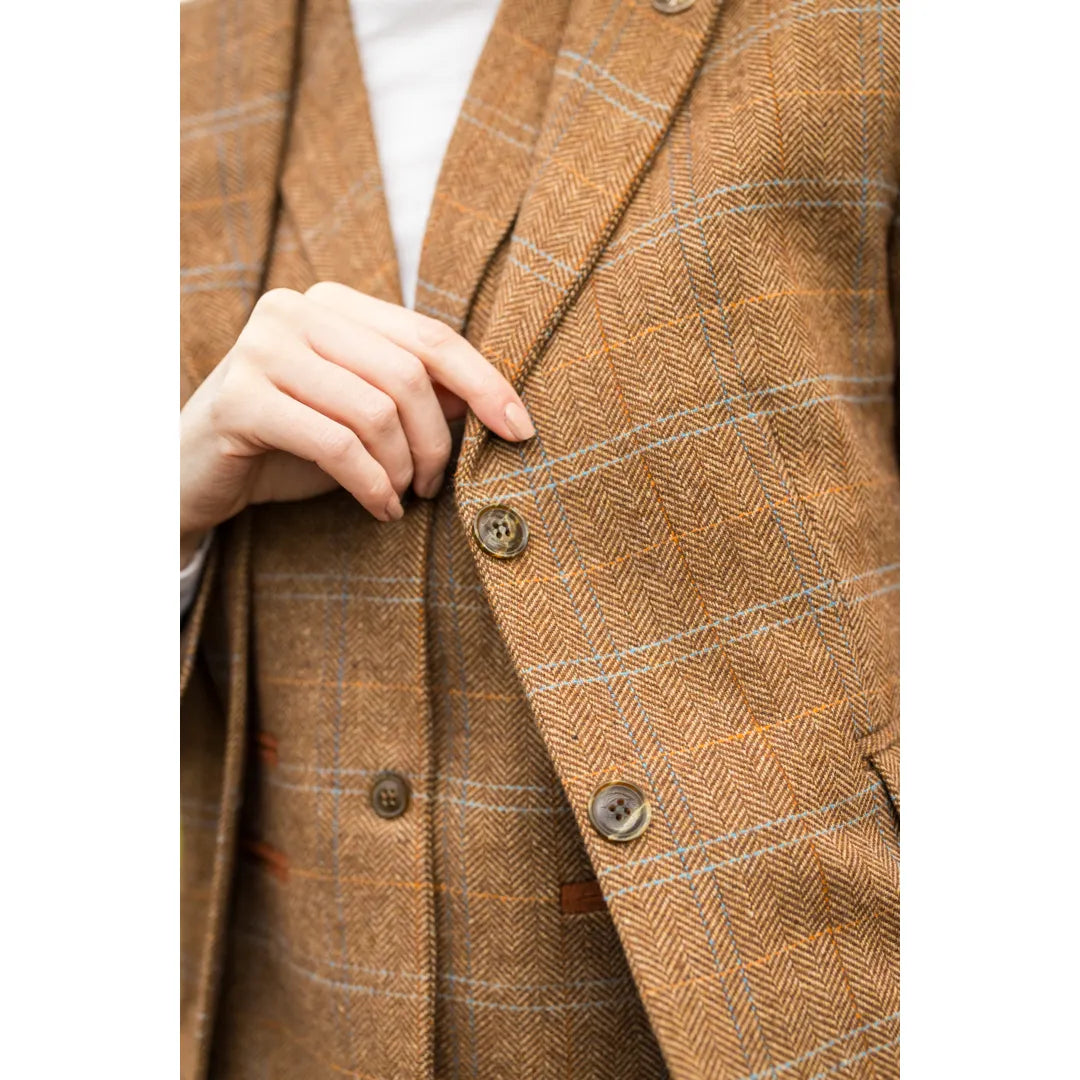 TPSTZ73 - Blazer feminino em tweed marrom carvalho