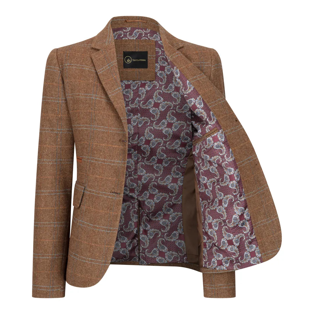 TPSTZ73 - Blazer feminino em tweed marrom carvalho