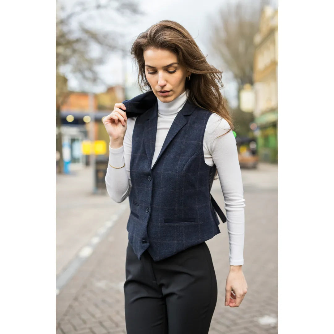 TPSTZ72 - Colete Blazer Feminino em Tweed Azul Marinho