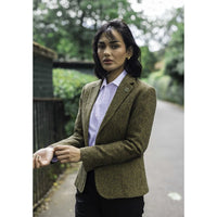 TPW-20 - Blazer feminino em tweed marrom com estampa pied-de-poule em mistura de lã