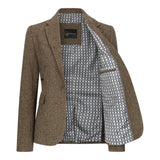 TPW-20 - Blazer feminino em tweed marrom com estampa pied-de-poule em mistura de lã
