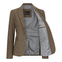 TPW-20 - Blazer feminino em tweed marrom com estampa pied-de-poule em mistura de lã